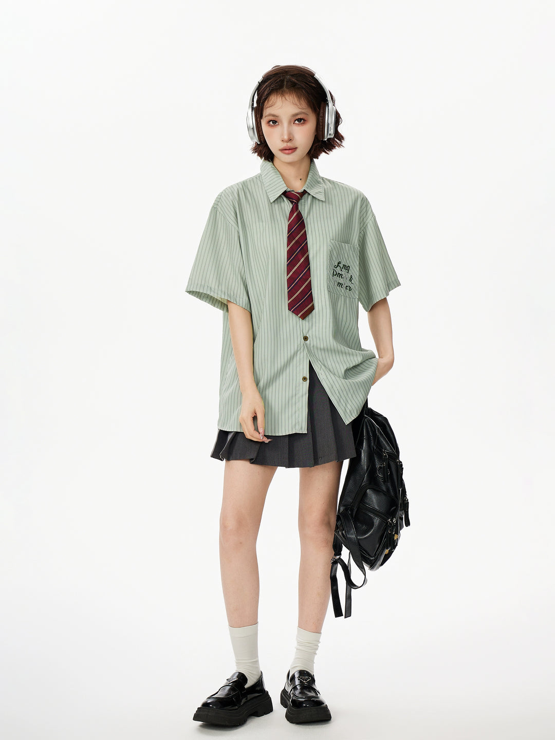Striped Short-Sleeve Loose College Shirt