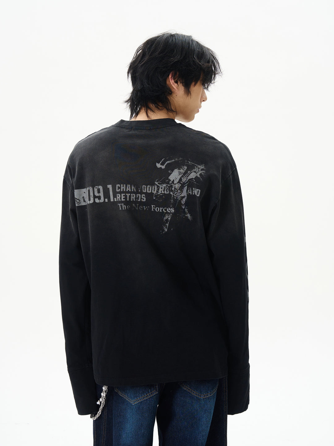 Retro langærmet grafisk pullover