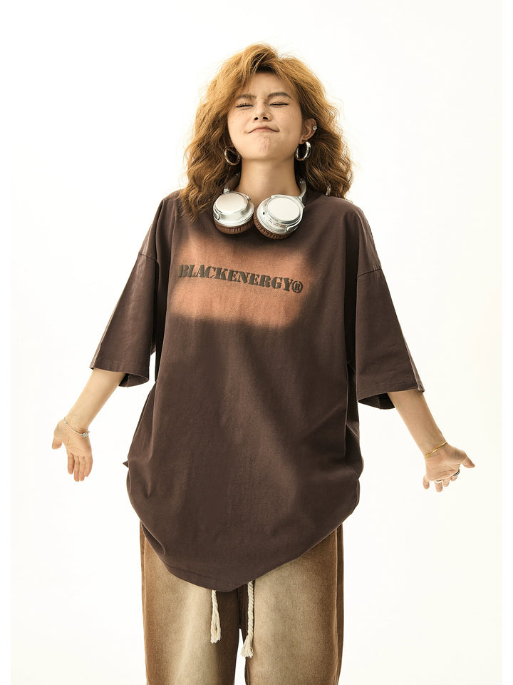 Retro Letter Print Loose Fit T-shirt