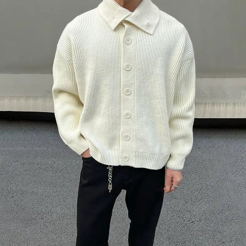 High Collar Button-Up Cardigan Sweater