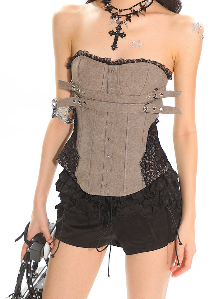 Lace Splicing Fishbone Bandeau Vest Top