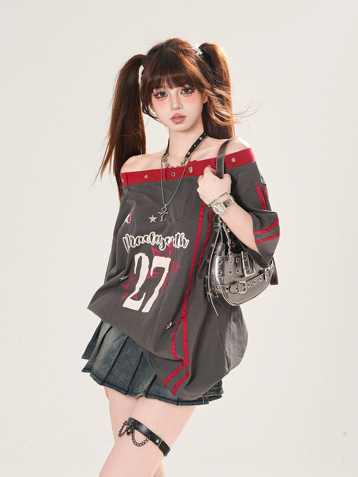 Off-Shoulder Graphic Loose Fit T-Shirt