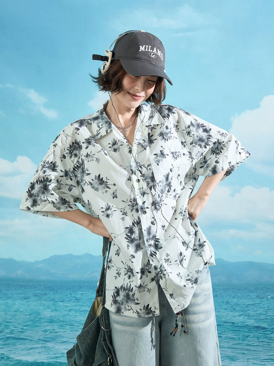 Ice Silk Floral Print Loose Shirt