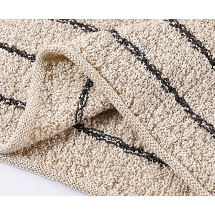 Striped Knit V-Neck Relaxed Sweater