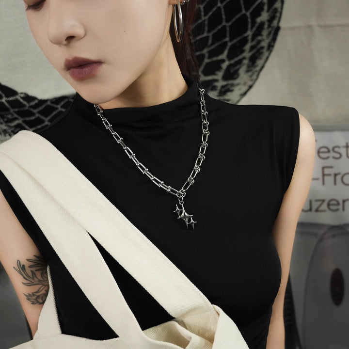 Four-Pointed Star Pendant Chain Necklace