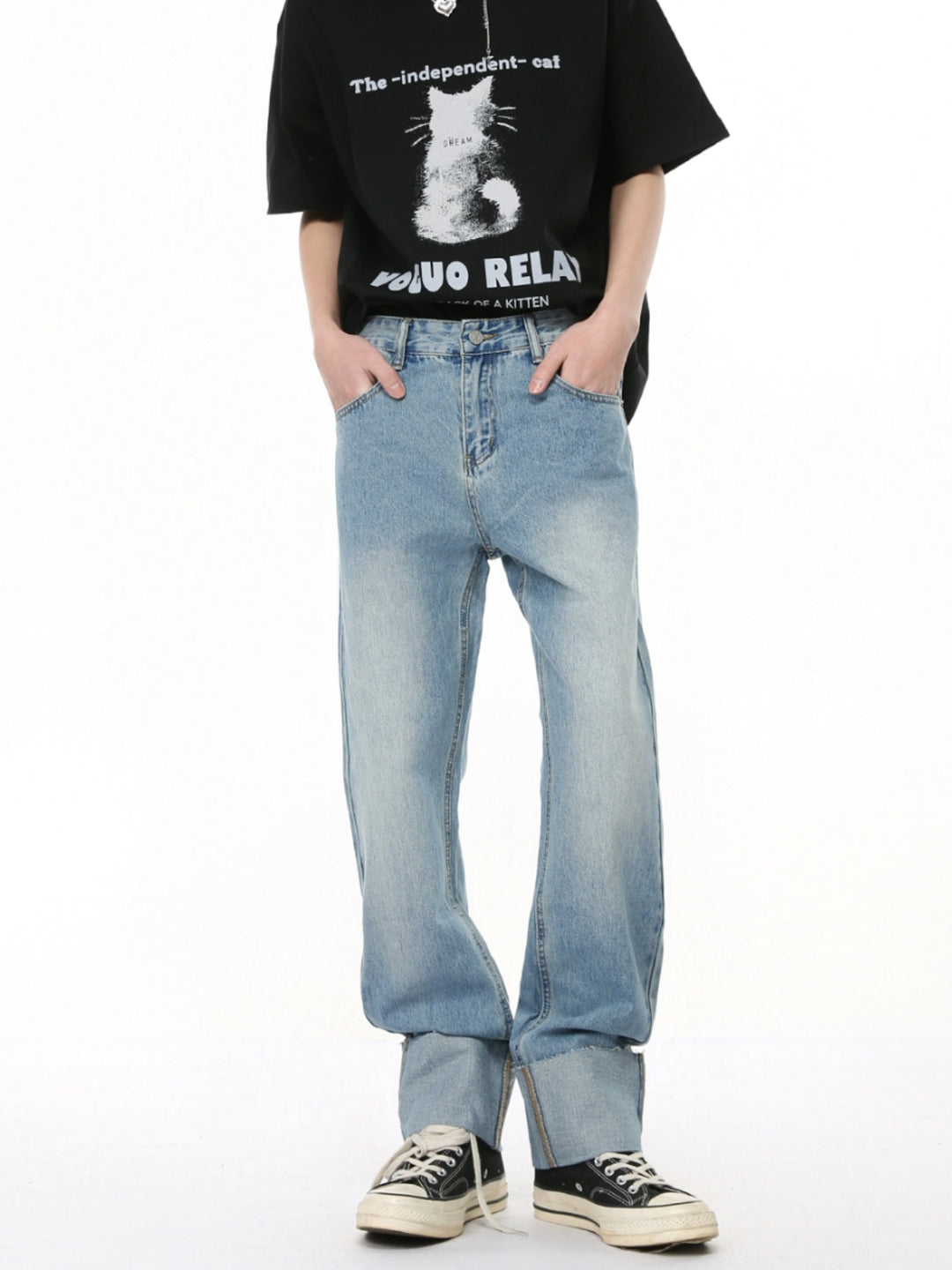 Rolled-Up Slim-fit Straight Pants