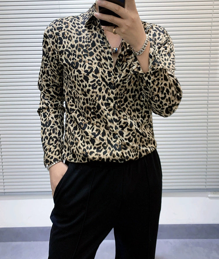 Leopard Print Chiffon Long Sleeve Shirt