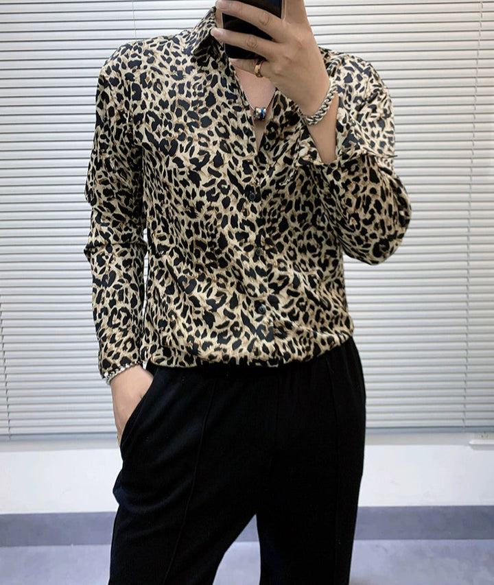 Leopard Print Chiffon Long Sleeve Shirt