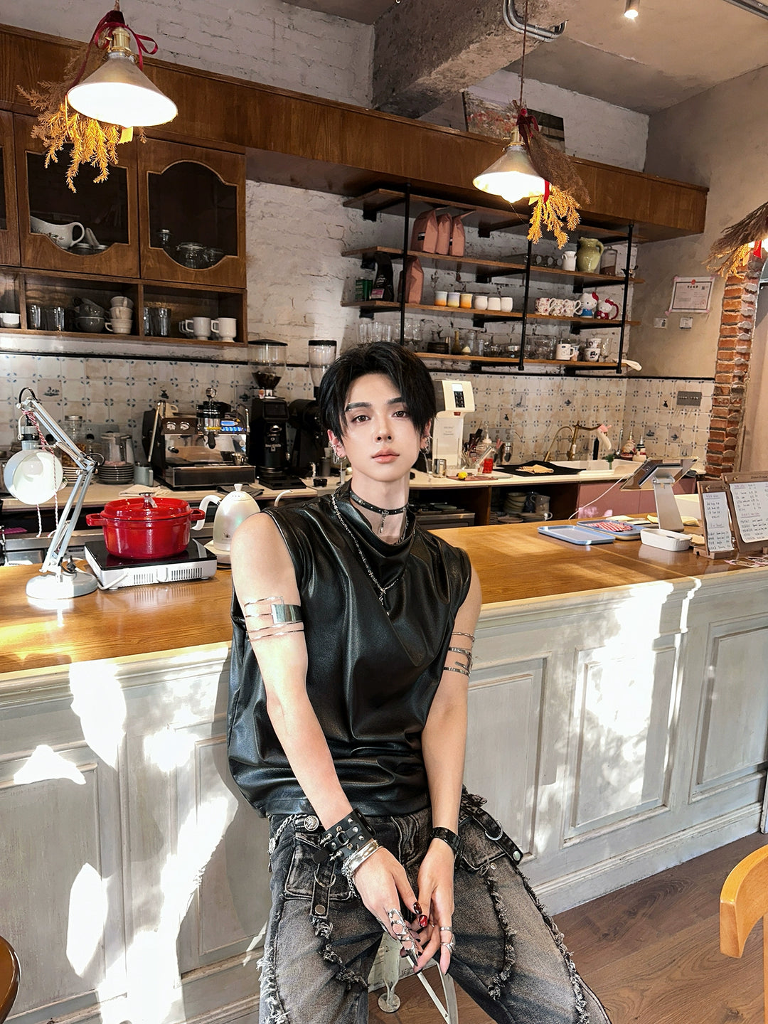 Sleeveless Leather Vest Streetwear Top