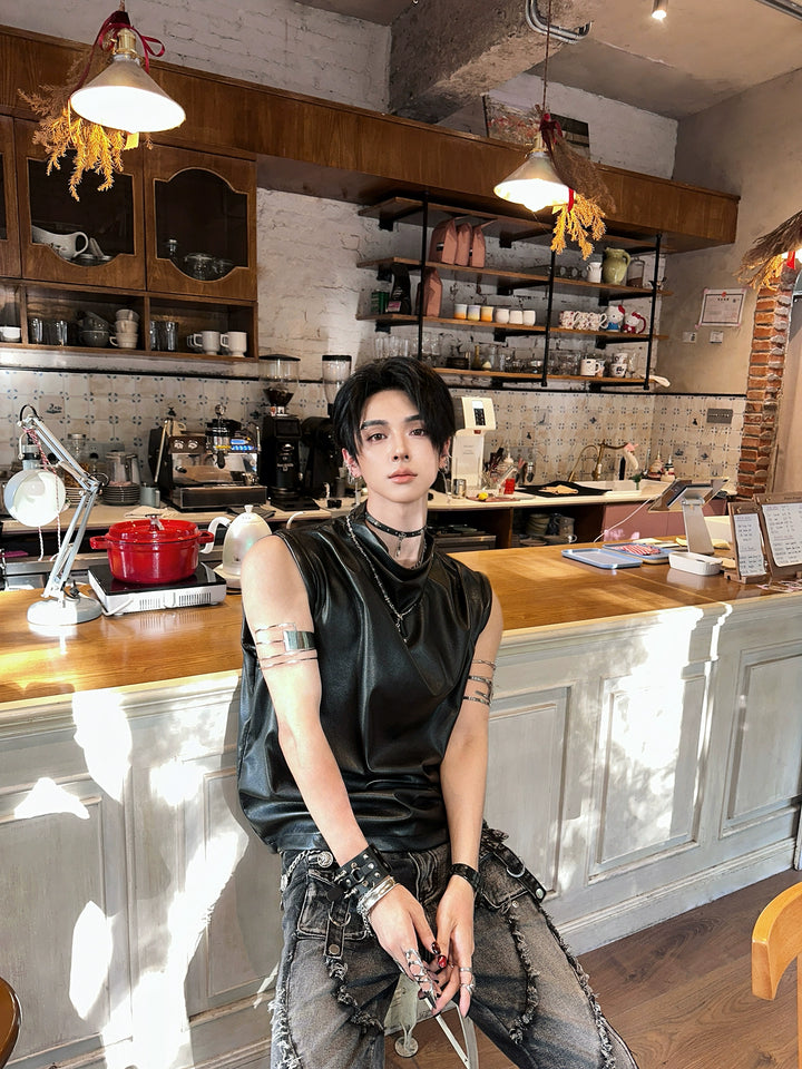 Sleeveless Leather Vest Streetwear Top