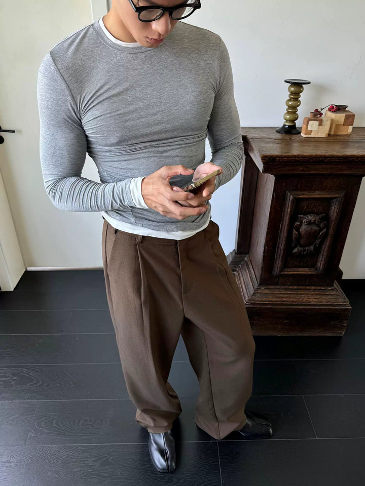 Slim Fit Asymmetrical Pleated Long Sleeve Pullover