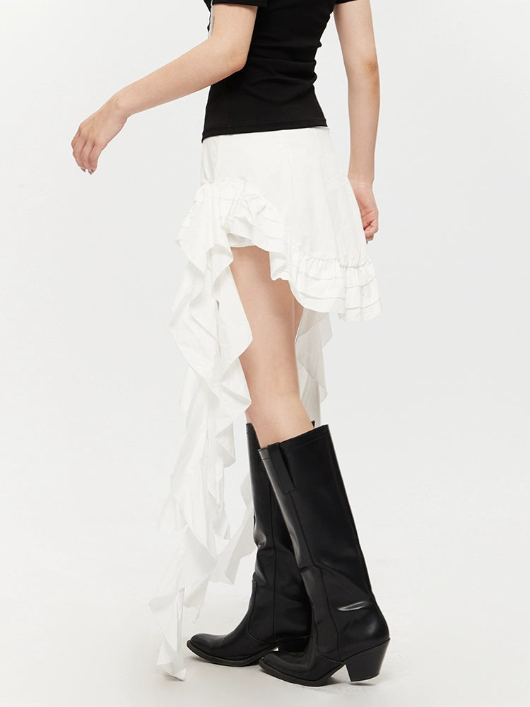 Irregular Ruffle Ribbon Mini Skirt