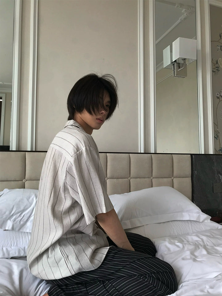 Drawstring Elastic Waist Striped Loose Pants