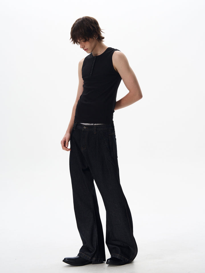 Knitted Henley Collar Slim Fit Vest