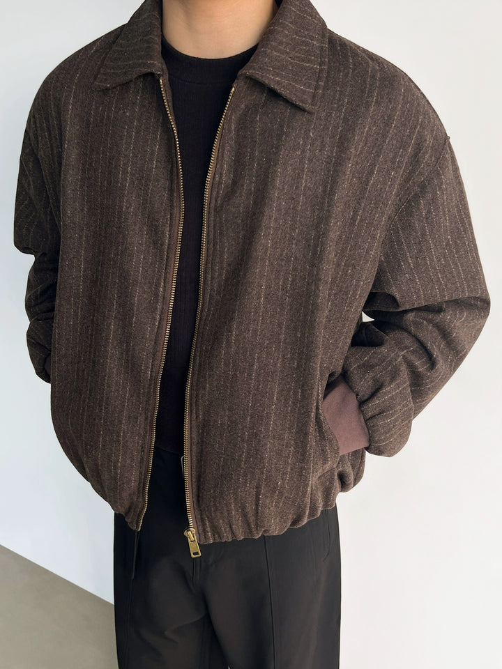 Corduroy Striped Lapel Zip Jacket