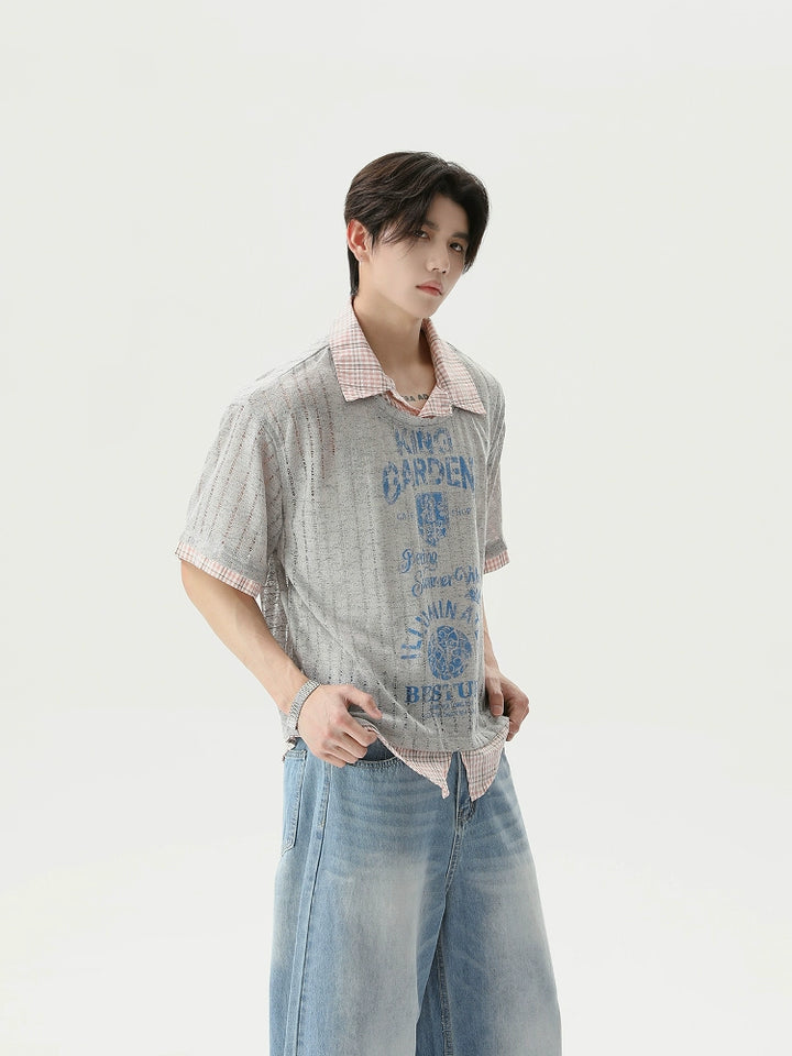 Ripped Knit Short Sleeve Pullover