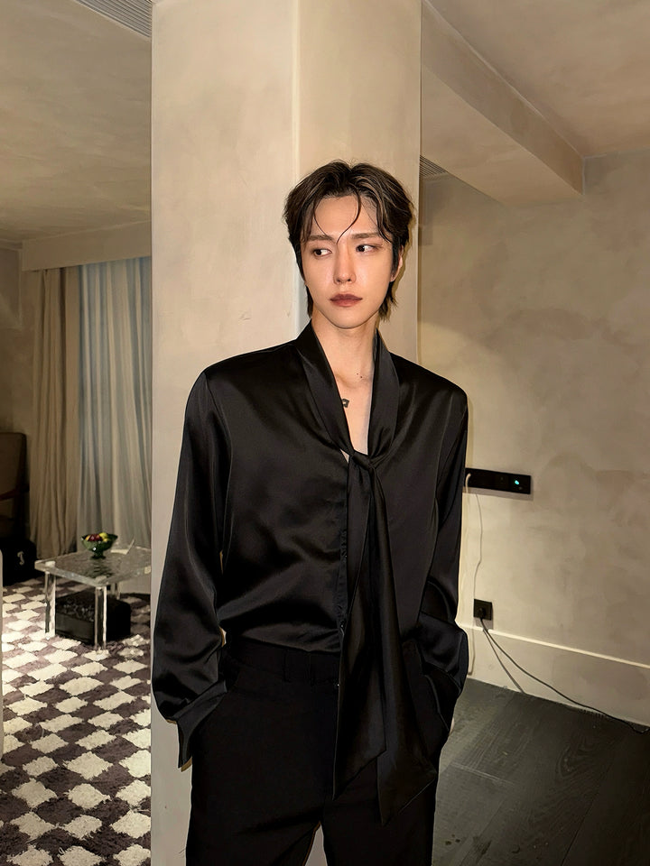 Silky Drape Tie-Neck Shirt