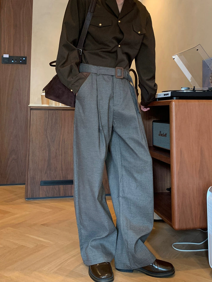 Wide Leg Houndstooth Trousers