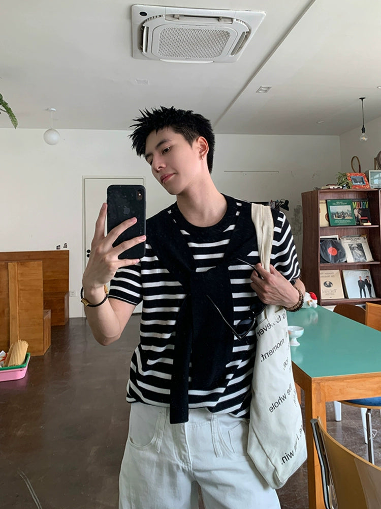 Striped Short Sleeve Casual Pullover