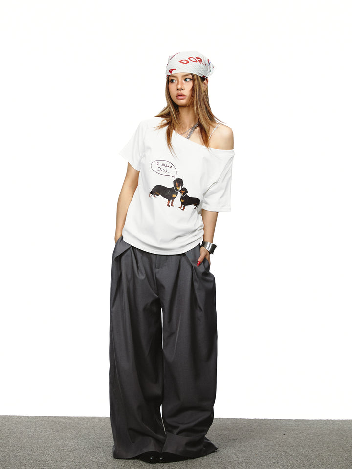 Dachshund Graphic Off-Shoulder T-Shirt