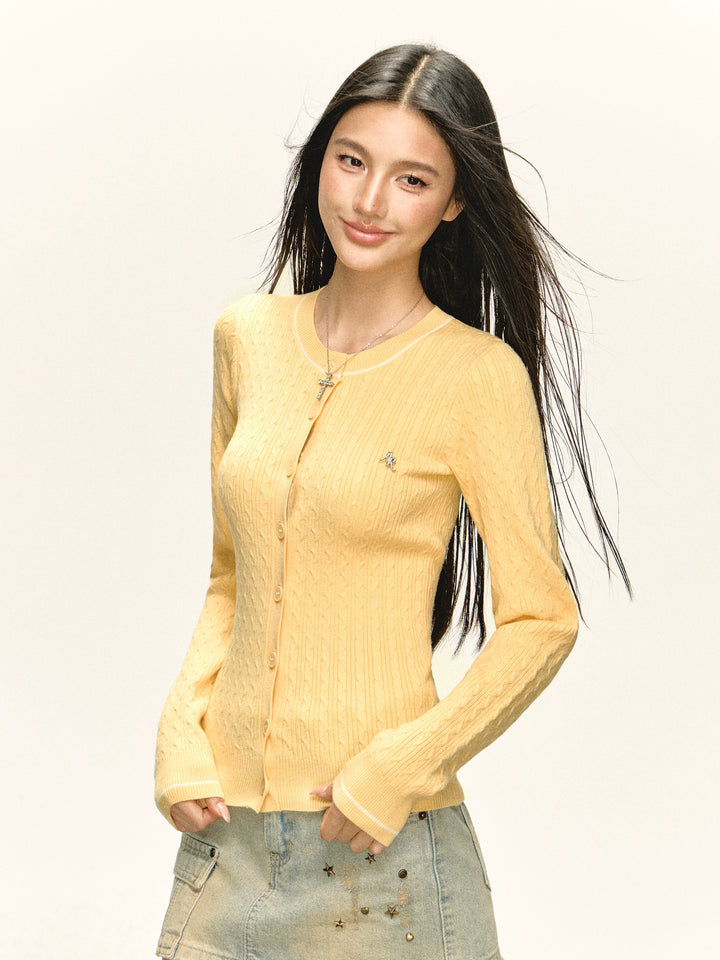 Kabelgebreide Knopen Cardigan