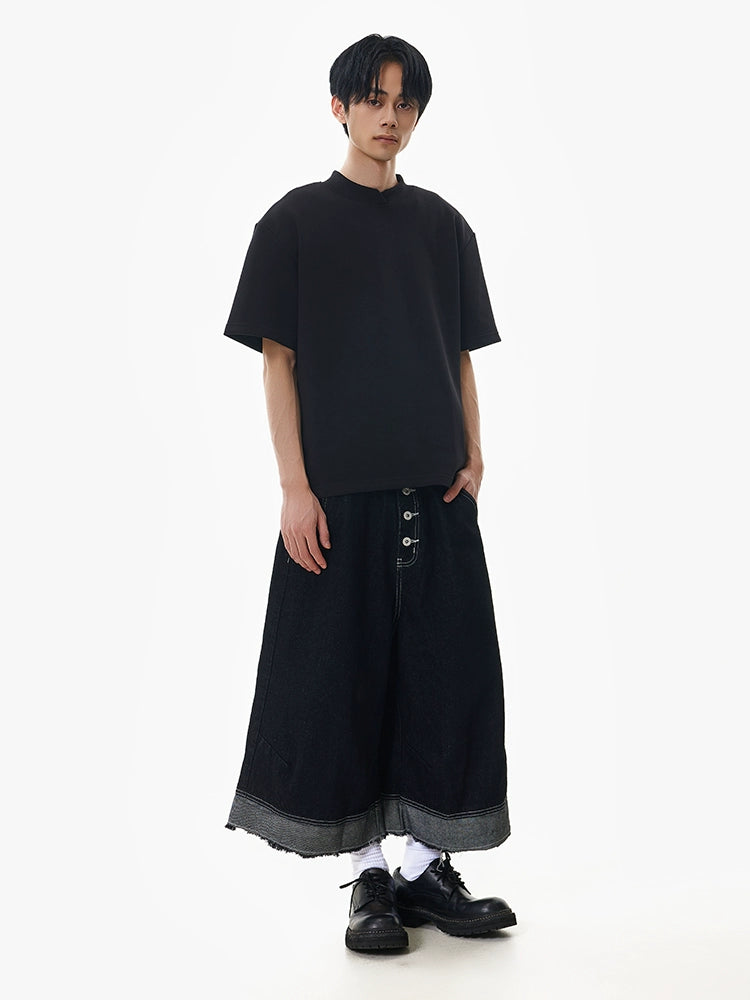 Stand Collar Cotton Loose T-shirt