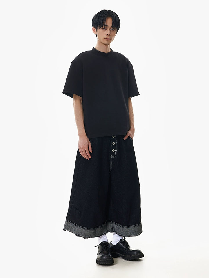 Stand Collar Cotton Loose T-shirt