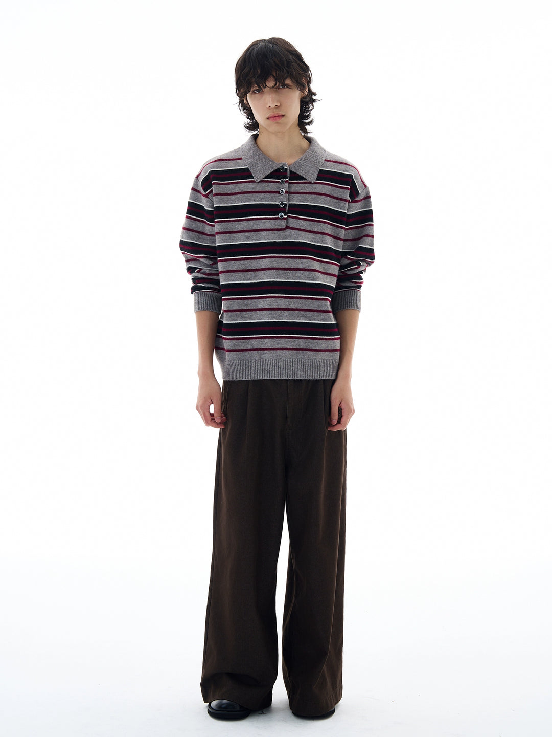 Striped Knit Lapel Polo Sweater