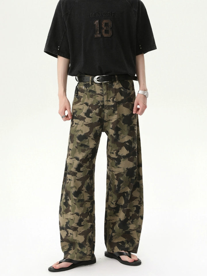 Pantalons droits amples camouflage rétro
