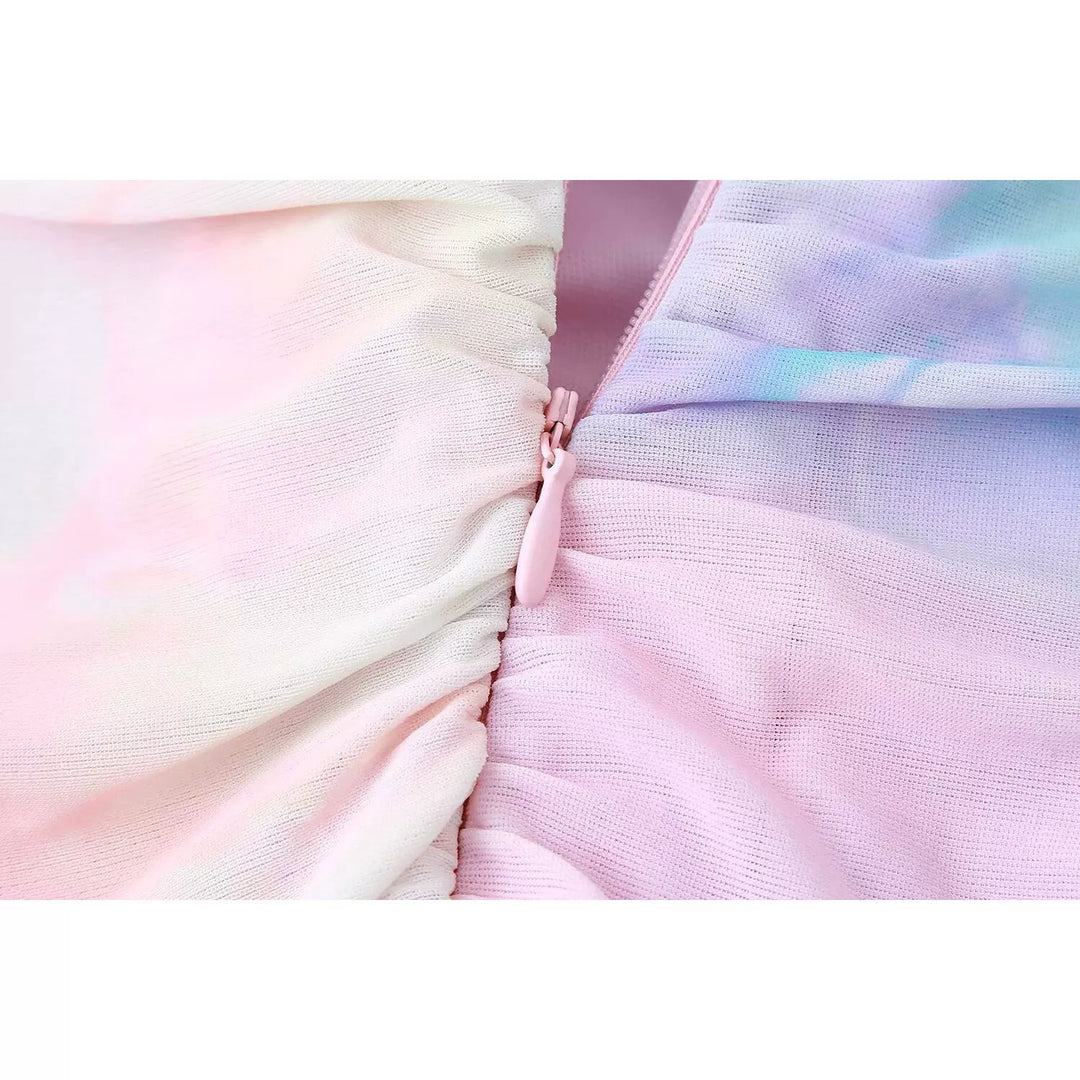 فستان قصير مزخرف من التول مع تجاعيد نحيفة