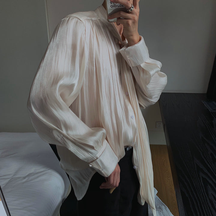 Textured Pleated Heavy Fabric Ribbon Shirt
