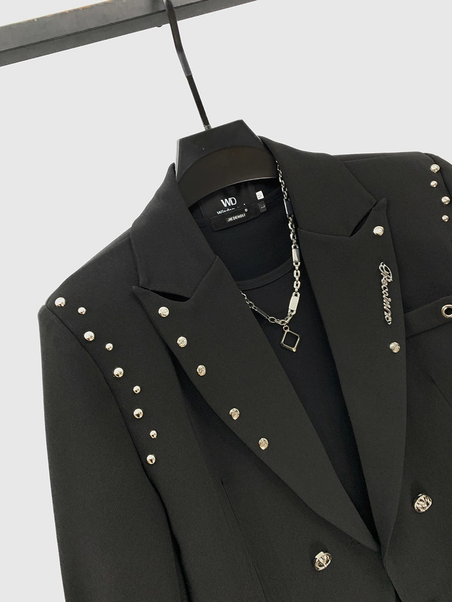 Metal Rivet Double-Breasted Short Suit Jacket