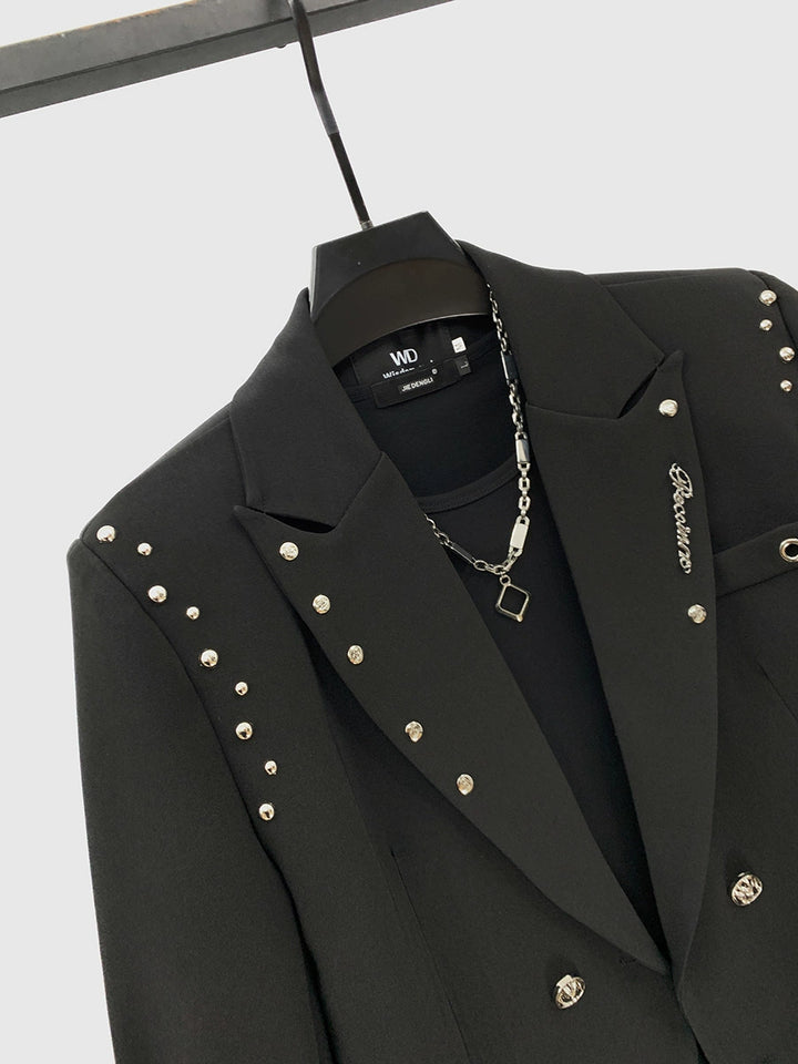 Metal Rivet Double-Breasted Short Suit Jacket