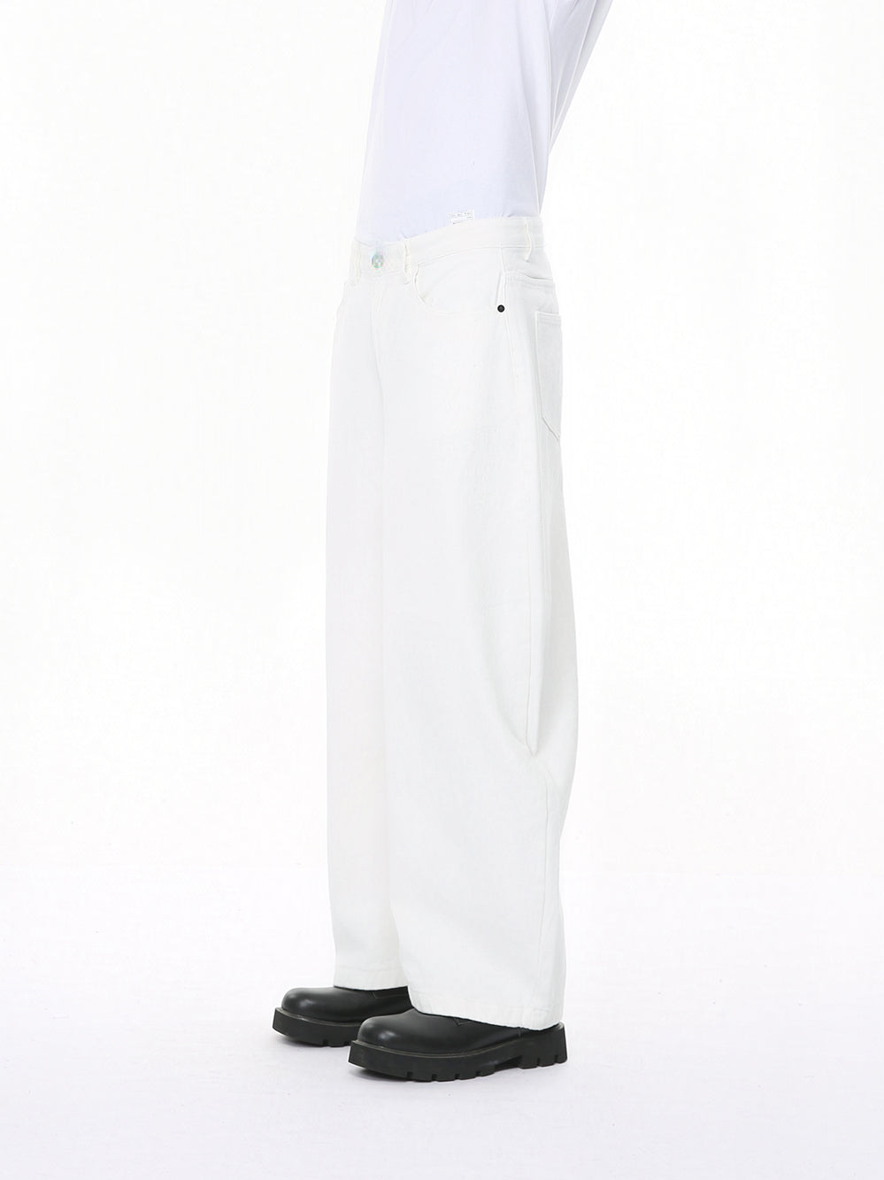 Wide Leg Denim Scimitar Pants