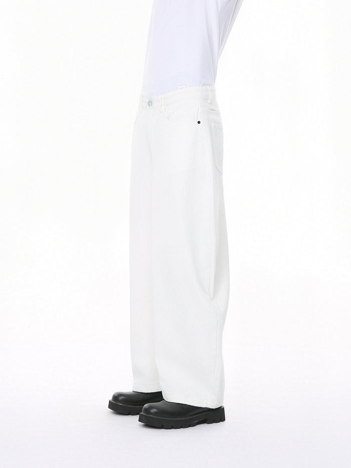 Wide Leg Denim Scimitar Pants