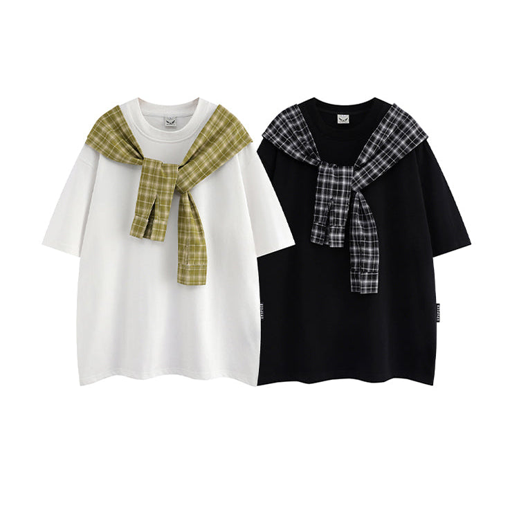 Plaid sjal kortærmet T-shirt