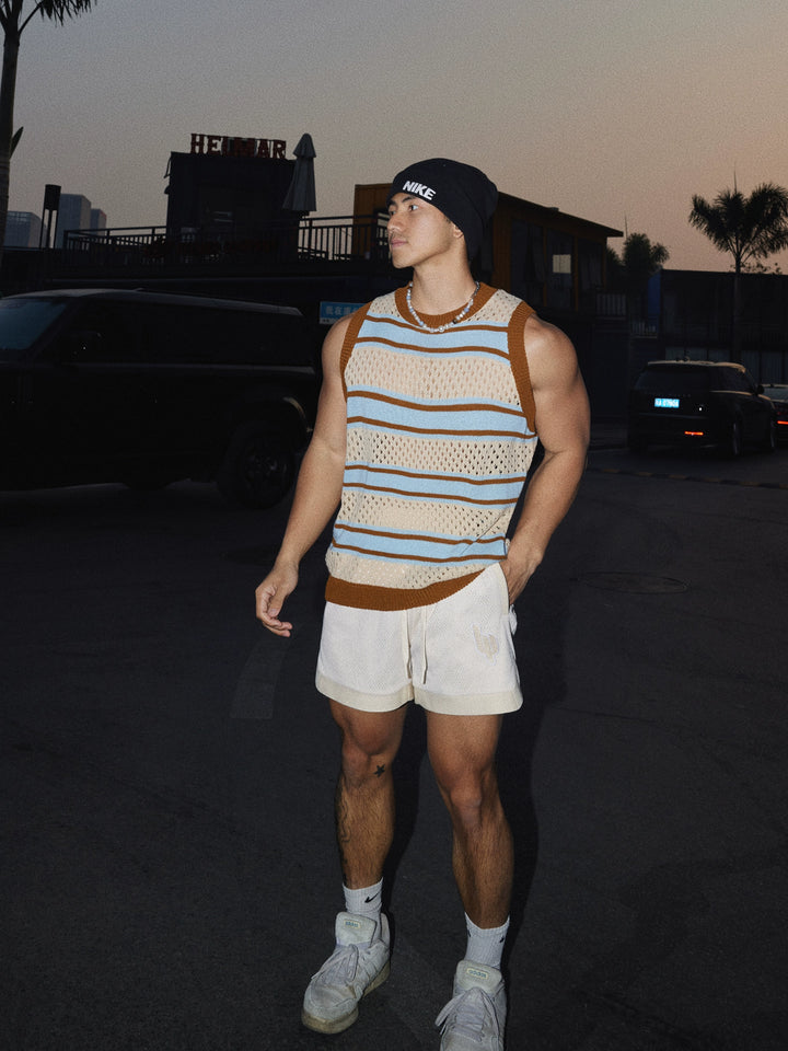 Knit Striped Vacation Style Sleeveless Vest