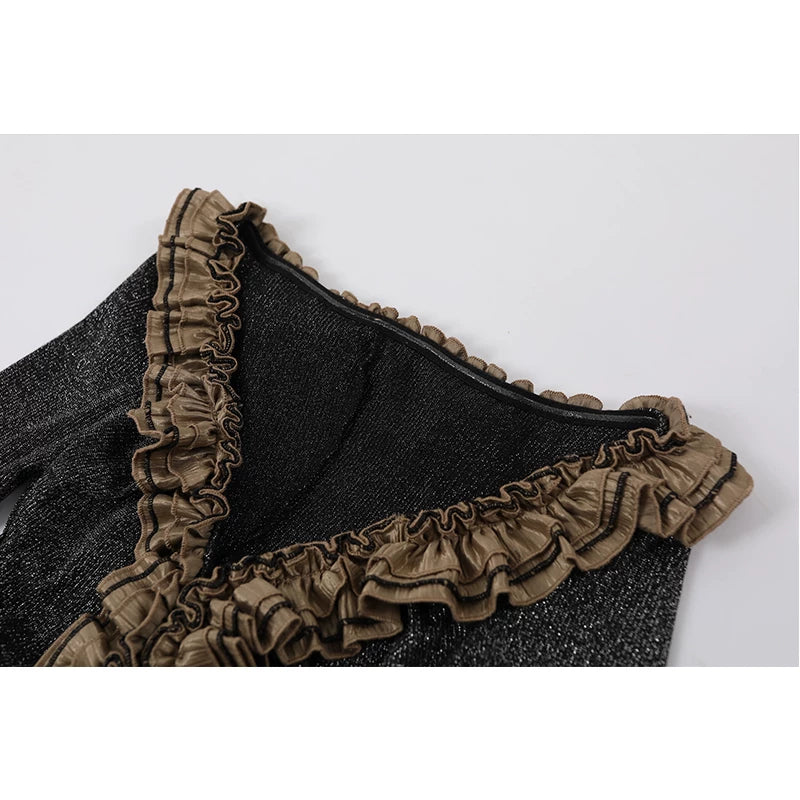 Knitted Patchwork V-Neck Long Dress