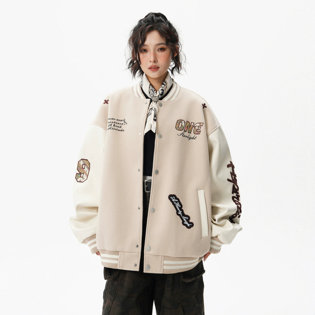 Letter Patch Embroidered Baseball Jacket