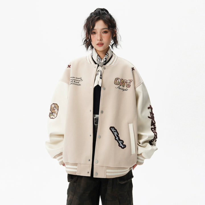 Letter Patch Embroidered Baseball Jacket