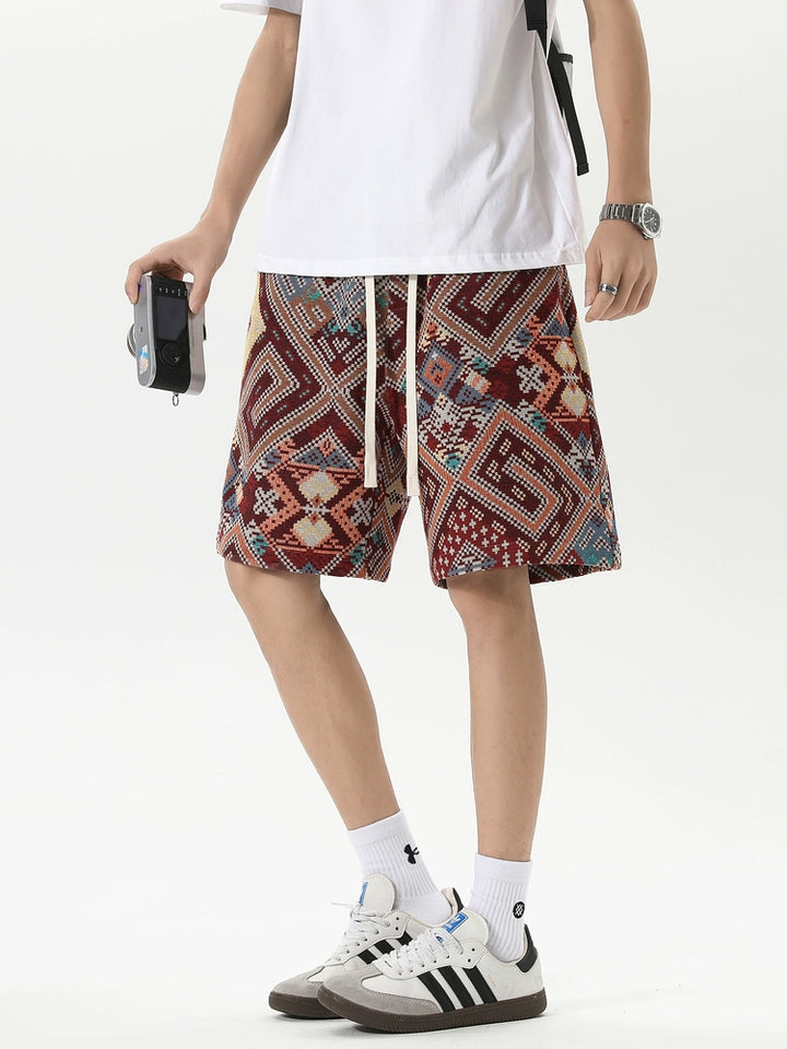 Ethnic Jacquard Drawstring Casual Shorts