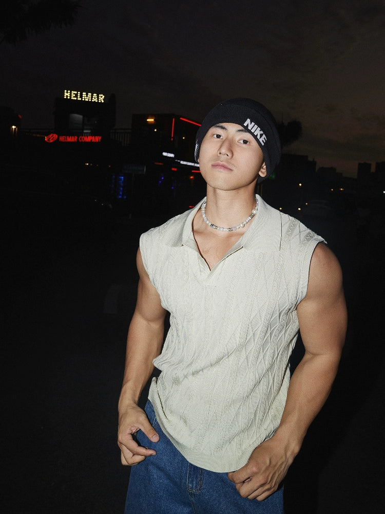 Collar Sleeveless Knitted Loose Vest