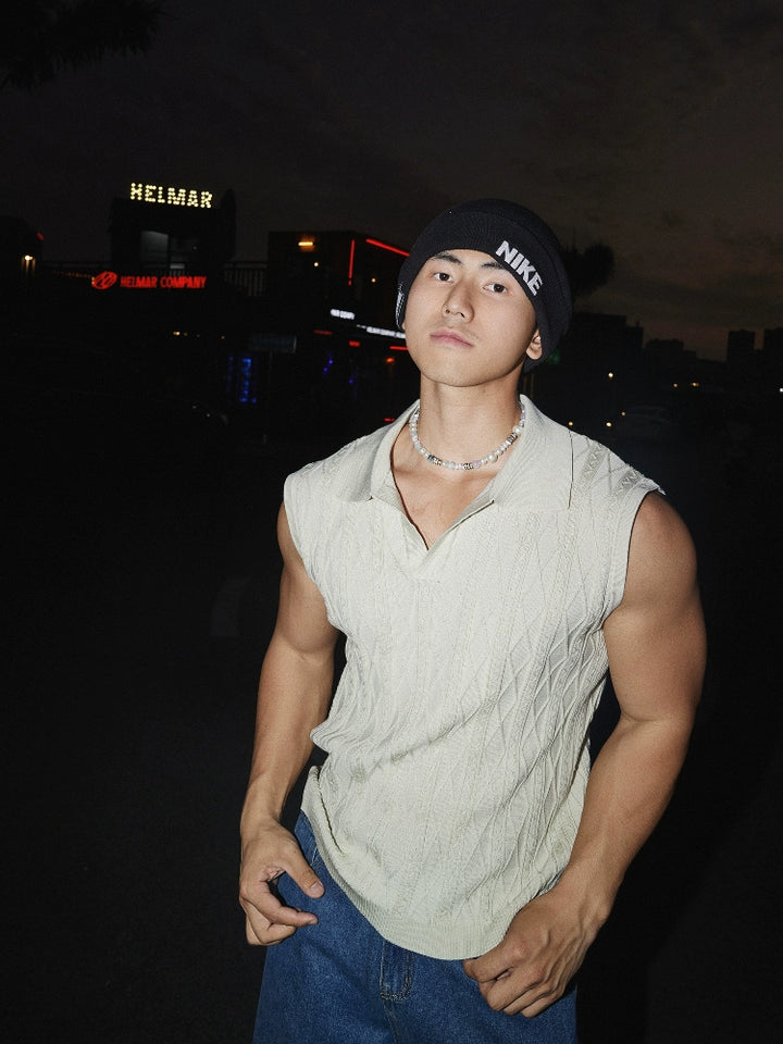 Collar Sleeveless Knitted Loose Vest