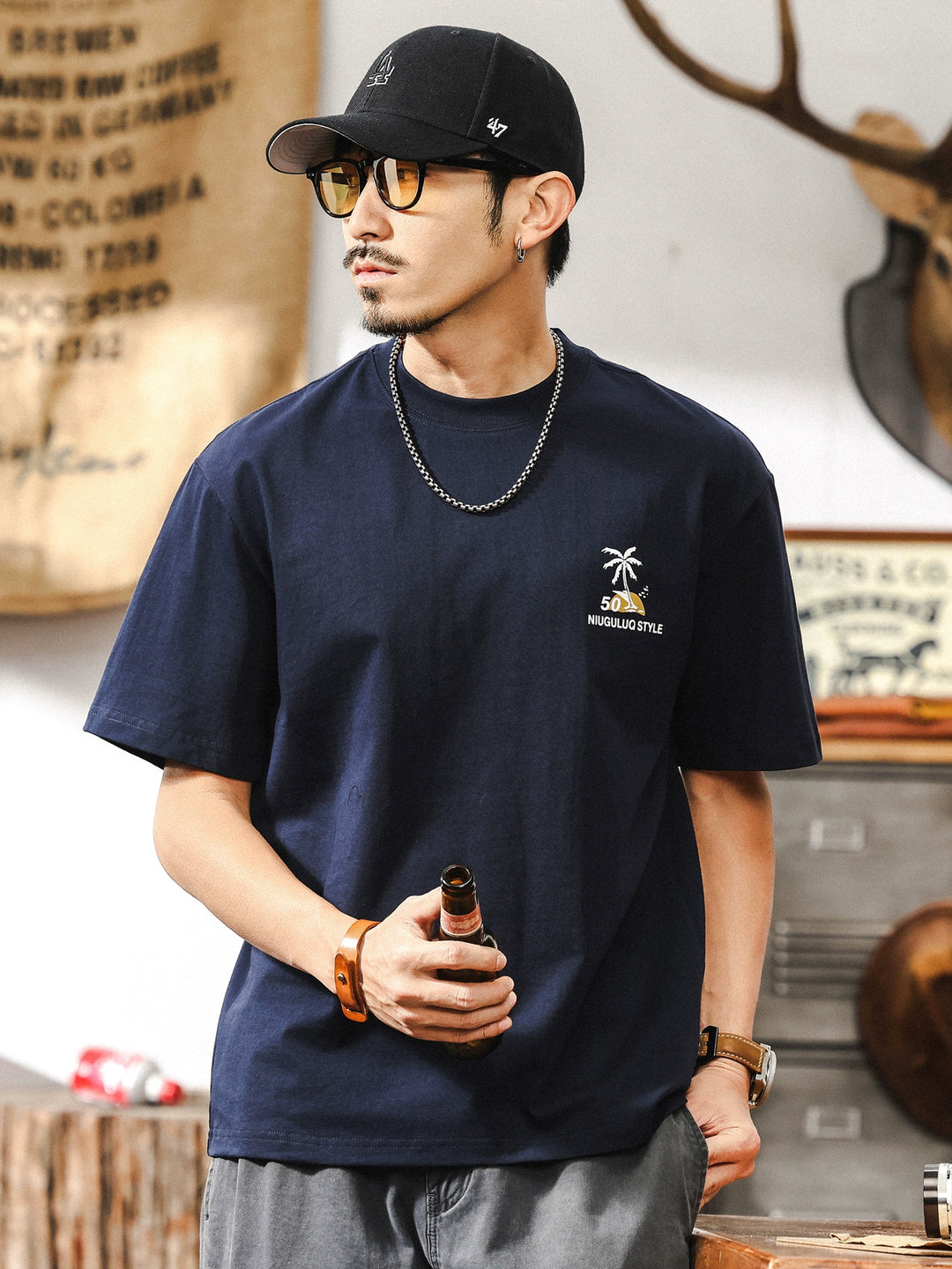 ショートスリーブルーズフィットプルオーバーTシャツ