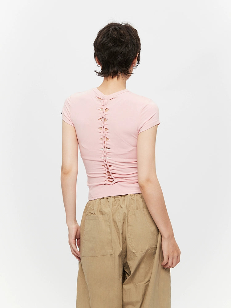 Short Sleeve Hollow Back Slim Turtleneck
