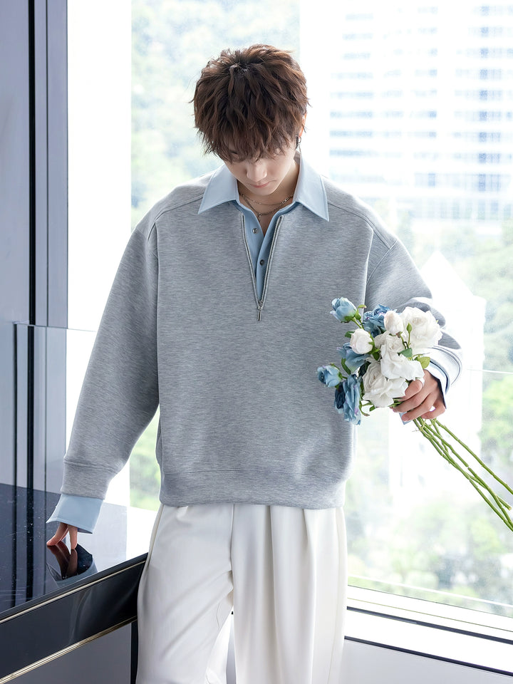 Lapel zzip-up Pullover