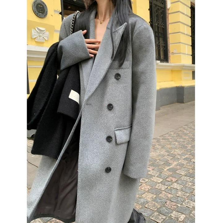 Long Wool Double-Breasted Loose Coat