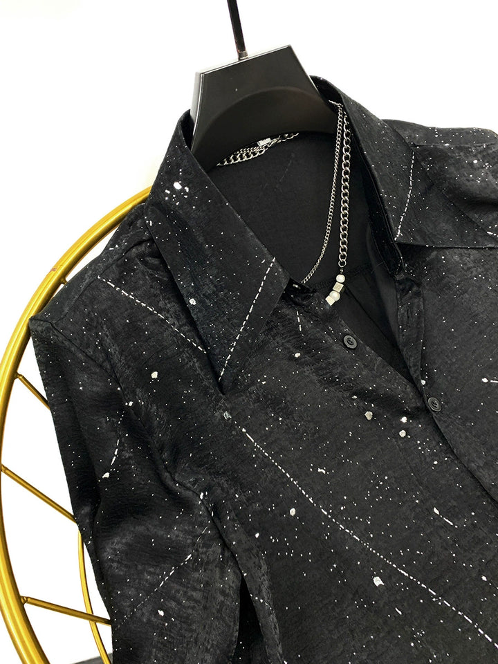 Gold Stamped Loose Fit Pointed Collar Shirt