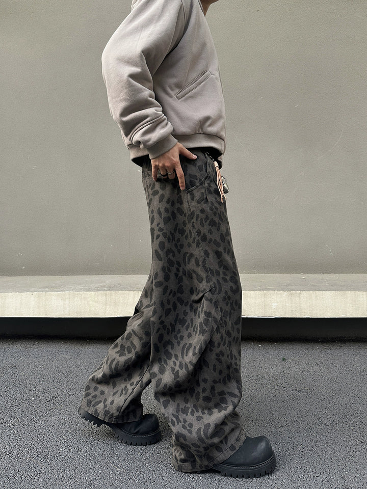 Leopard Print Wide Leg Cargo Pants