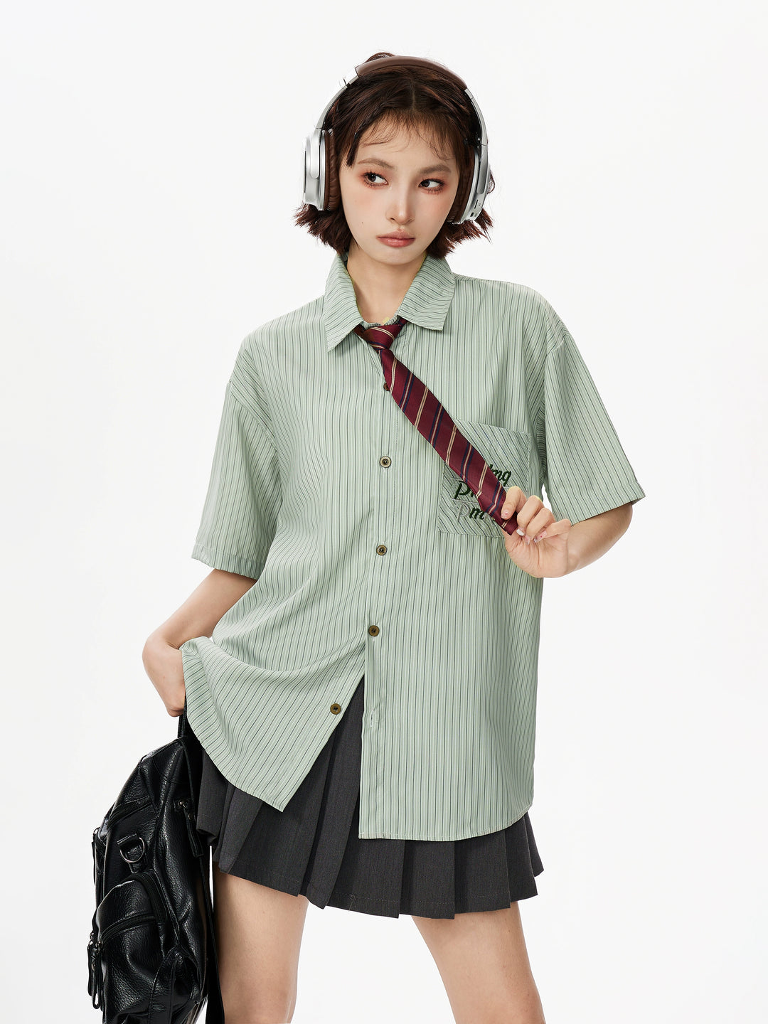 Striped Short-Sleeve Loose College Shirt